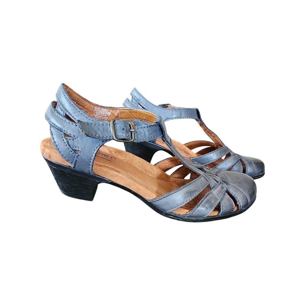 Rockport Cobb Hill Aubrey Burnished Blue Leather T-Strap Mary Janes Shoes Size 7